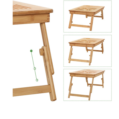 SONGMICS Bamboo Laptop Desk, Foldable Bed Table, Height Adjustable Sofa Tray, with 5 Tilting Angles, Air Holes, Small Drawer