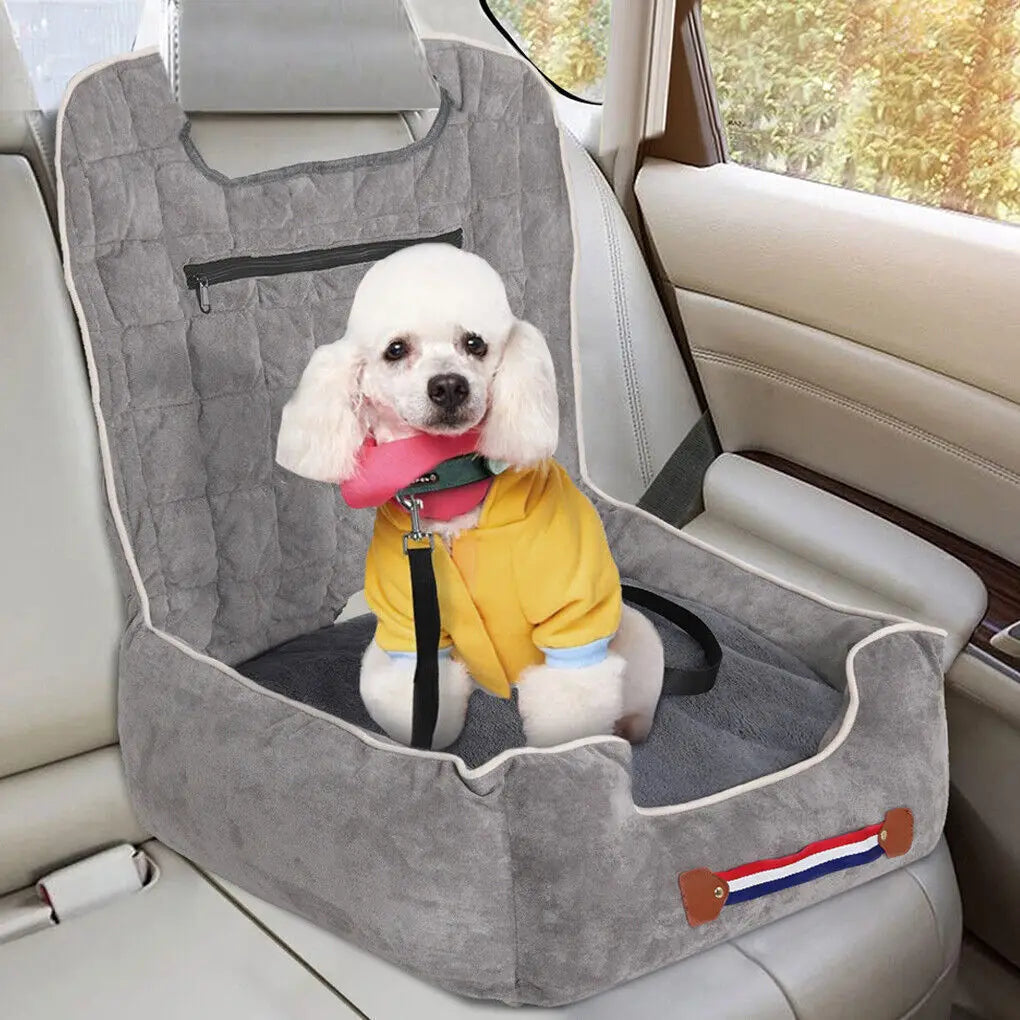 Dog Car Seat Protector Travel Anti-Slip Pet Booster Seat with Storage Pockets and Safety Leash Car Carrier Bed Hold 14kg