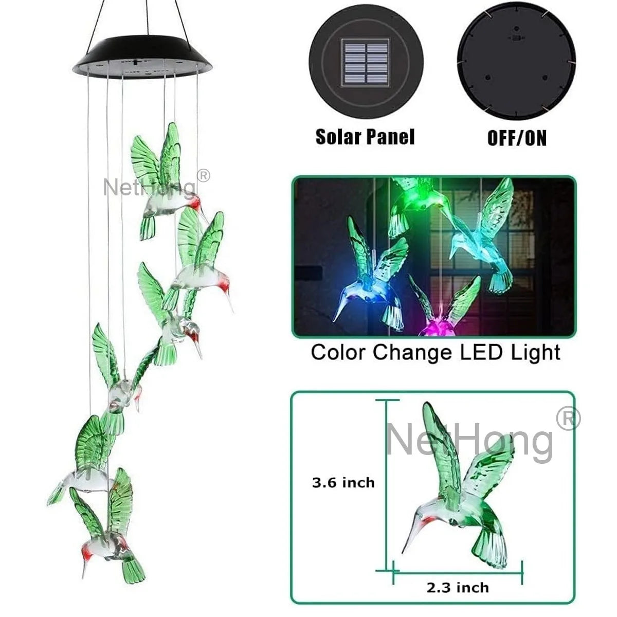 Outdoor Wind Chime Solar Power LED Decorative Light Hanging Colour Changing Lamp
