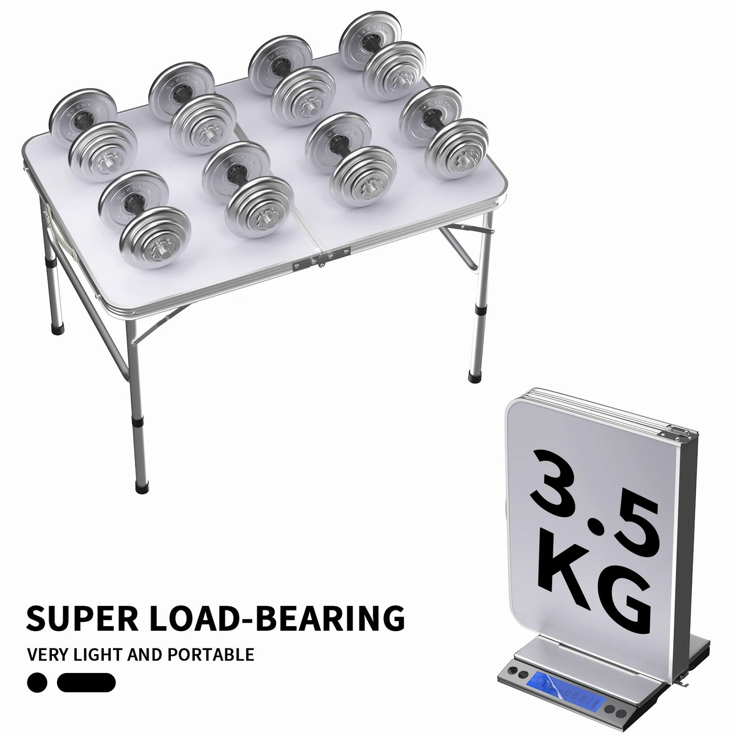 Portable Camping Table Aluminum Lightweight Folding Table 2 Height Adjustable Garden Table Picnic BBQ Table for Camping, Party &