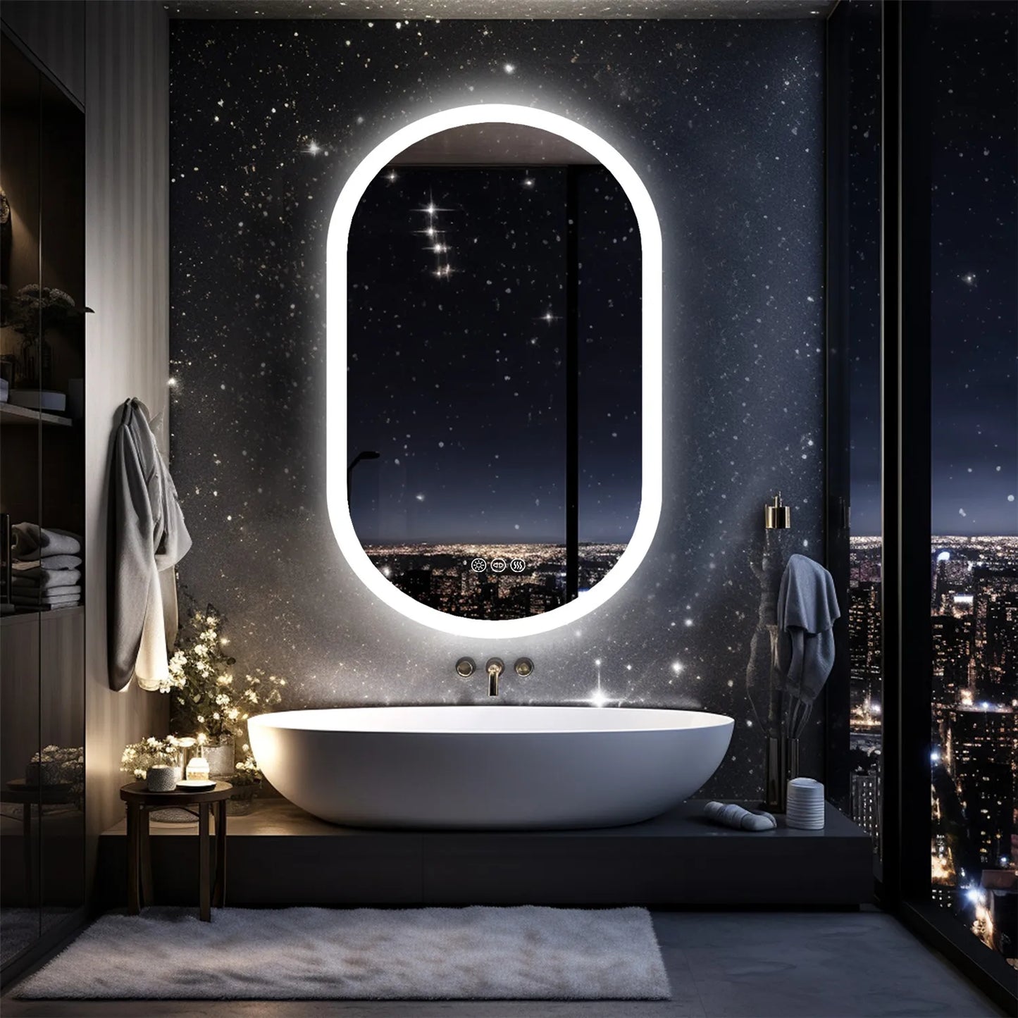 Backlit Smart LED Bathroom Mirror: Oval Dimmable 3 Colors Anti-Fog Mirrors with Light Memory - IP65 CRI95 Large Wall Mounted