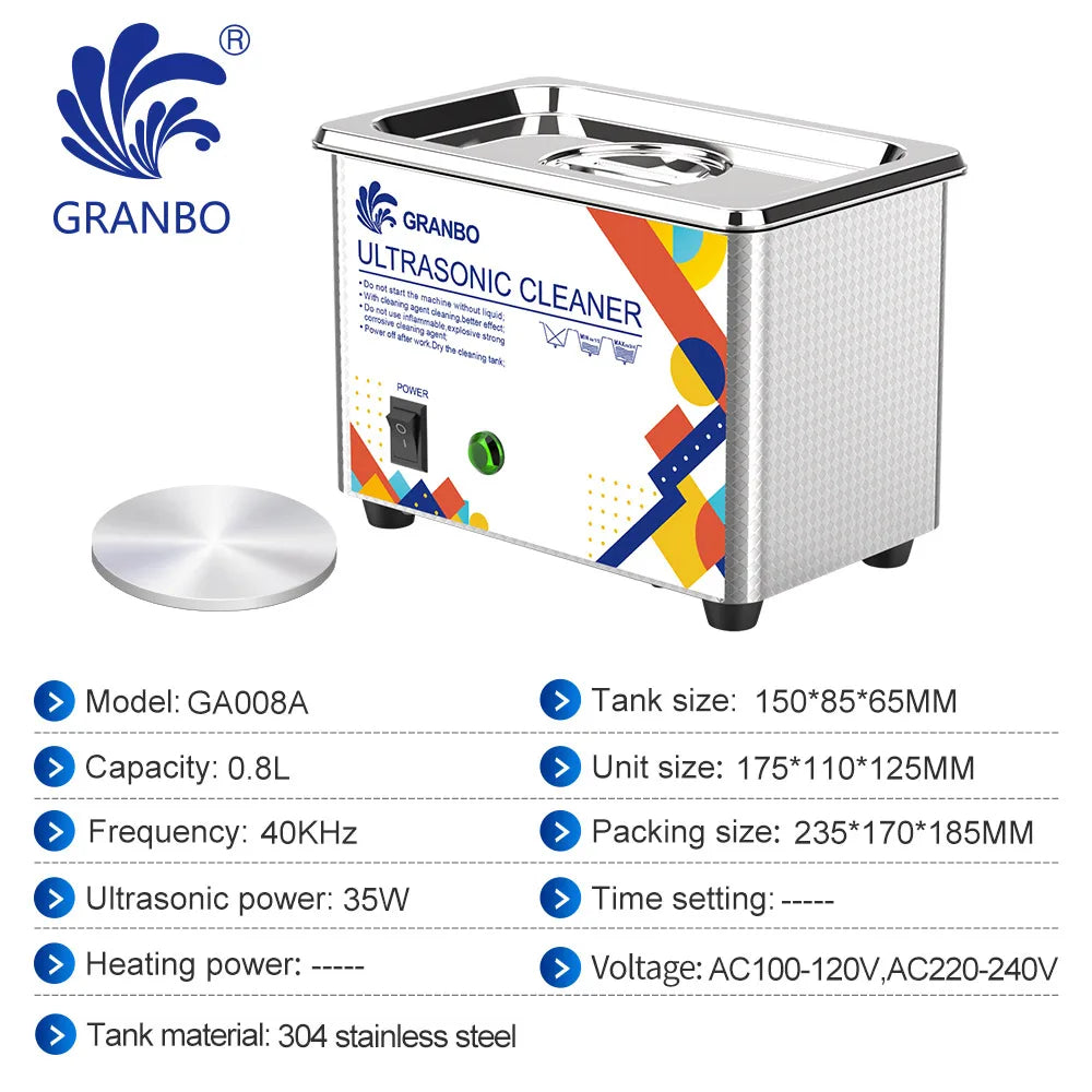Granbosonic Ultrasonic Cleaner 800ML 1L 40KHz 35W 60W Easy Operation Jewelry Glasses Makeup Washer Bath New Design