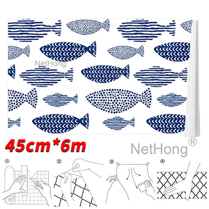 6M Vinyl Geometric small fish pattern Wallpaper Stickers Self Adhesive Contact Paper Waterproof