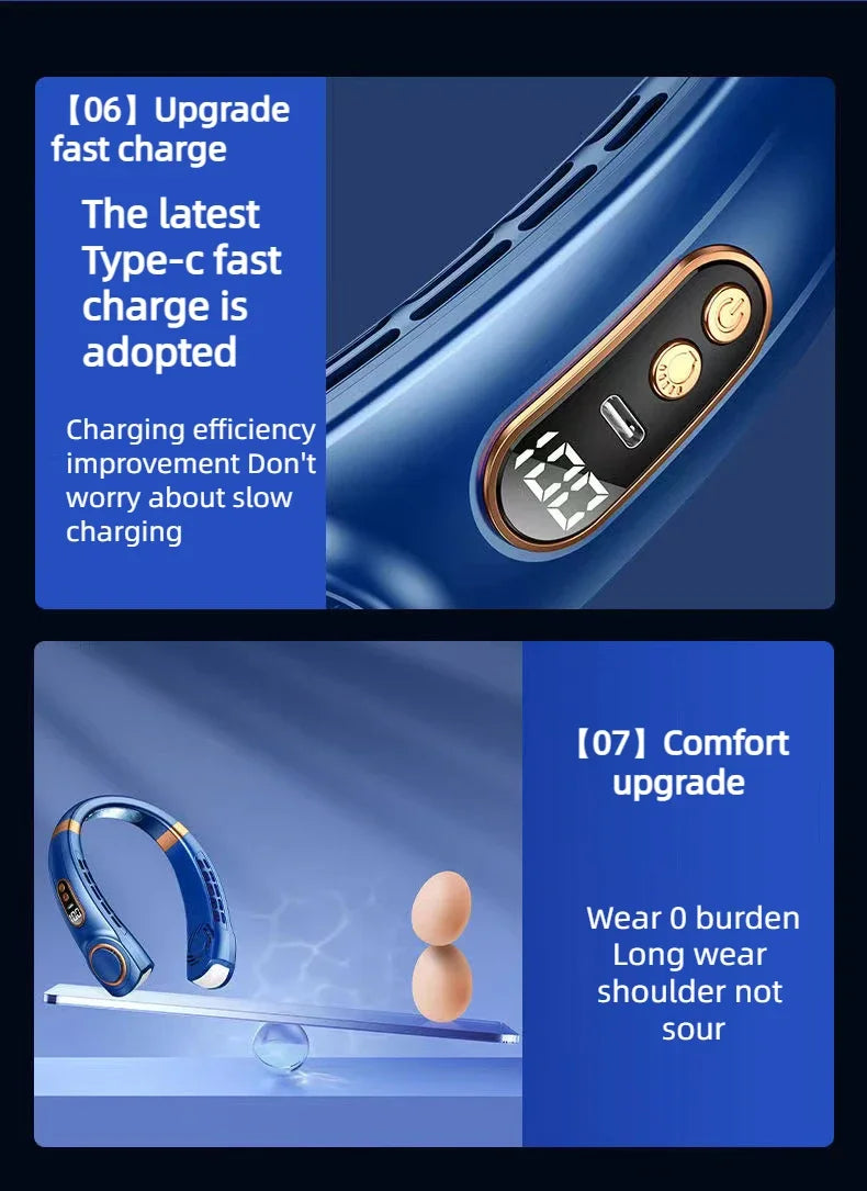 JKUOO Portable Neck Fan,Hands Free Bladeless Fan with LED 4 Cooling Plate,Personal Fan 4000mAh Battery USB Rechargeable