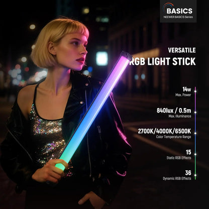 NEEWER Basics 21" Magnetic RGB Light Wand LED Handheld Video Tube Lighting Stick with  for Studio Photography Streaming