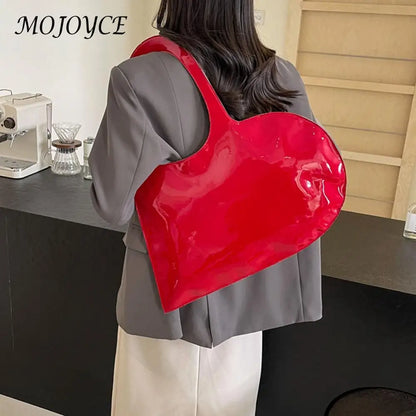 Luxury Design Heart Ladies Handbag PU Leather Underarm Bag Solid Color Trendy Tote Bag Summer Top Hand Bag for Women and Girls