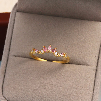 Pink Zircon Bow Heart Rings For Women Gold Plated 18K Plated Adjustable Heart Ring 2026 Trend Wedding Aesthetic Jewelry Gift