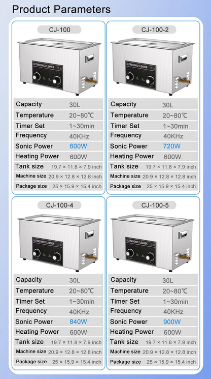 Industrial Ultrasonic Cleaner Cleaning Device 30L 600w 800w 900w Retainer Cleaner Machine Ultrasonic Bath UK AU EU US Plug 220v