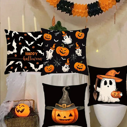 Halloween themed cushion cover set of 4 Pumpkin skull and ghost pattern 45*45cm