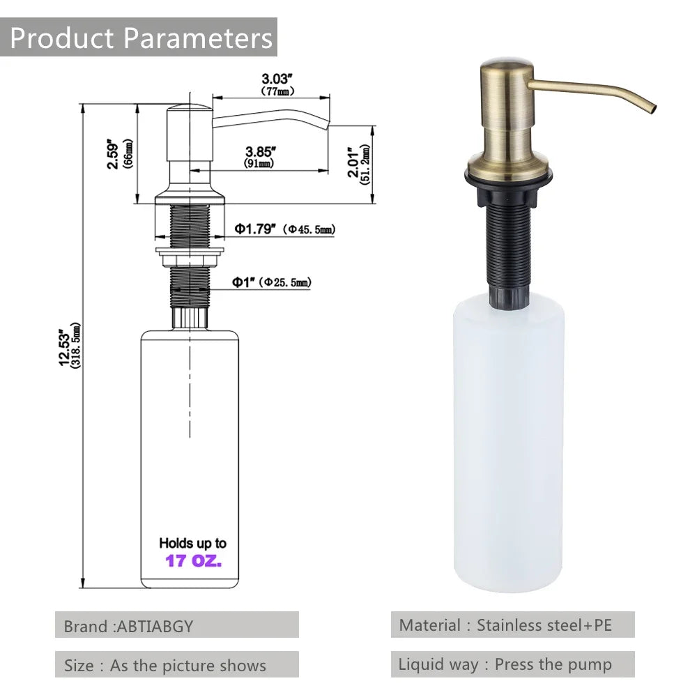 Kitchen Soap Dispensers 500ml Build in Dispenser Soap For Kitchen Bathroom Accessories Stainless Steel Pump Liquid PE Bottle