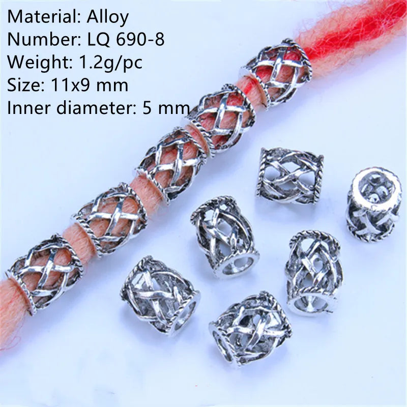 5 Pcs Antique Silver Hair Braid Dread Dreadlock Beads Cuffs Tuber Approx 8mm Inner Hole for Hair Styling Accessories Tool