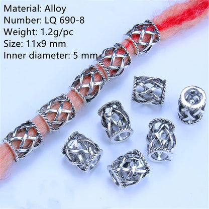 5 Pcs Antique Silver Hair Braid Dread Dreadlock Beads Cuffs Tuber Approx 8mm Inner Hole for Hair Styling Accessories Tool