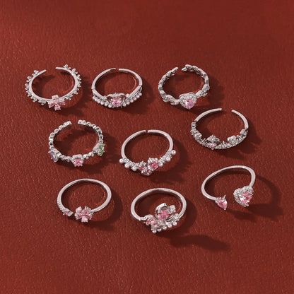 Pink Zircon Bow Heart Rings For Women Gold Plated 18K Plated Adjustable Heart Ring 2026 Trend Wedding Aesthetic Jewelry Gift