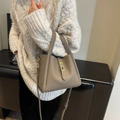 Luxury PU Leather Bucket Bag for Women Large Capacity Handbag with Inner Bag Double Handle Magnetic Closure Shoulder Bag Satchel