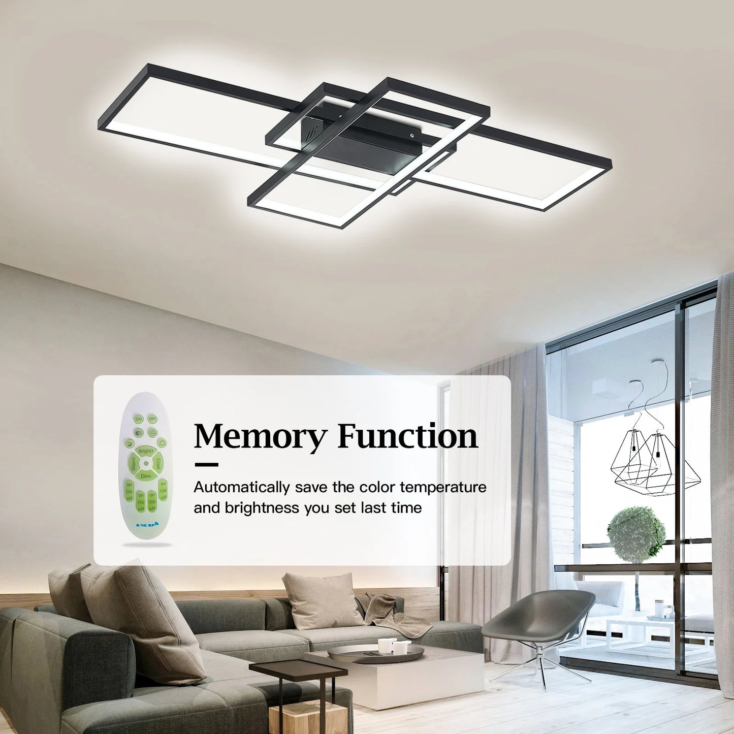 KOMORE Neutral Style Rectangular LED Semi Flush Ceiling Light, Cool White / Stepless Dimming for Office, Living Room