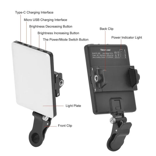 Fill Light Mobile Cell Phone LED Live Broadcast Selfie Video Conference Photography Lighting Kit Portable USB Charging Fill Lamp