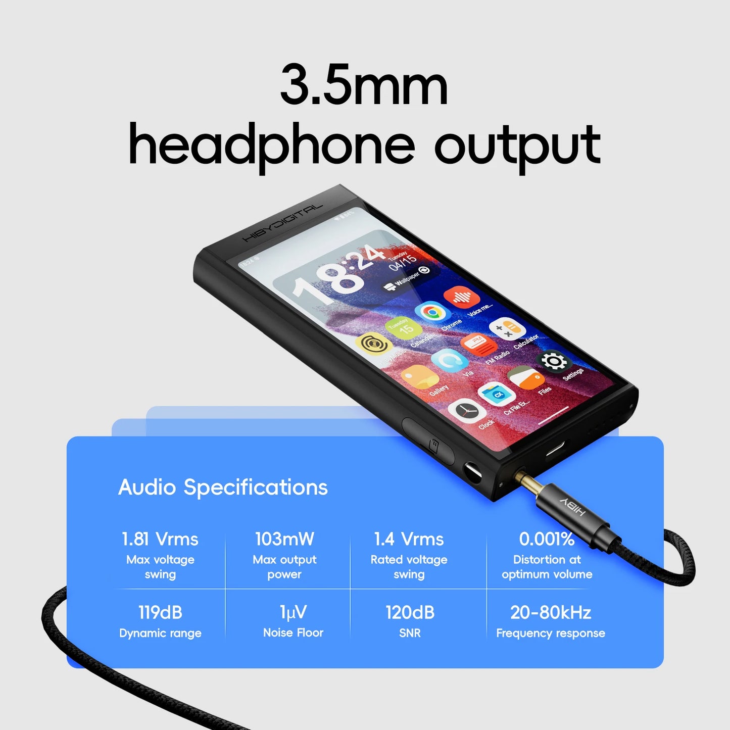 HiBy Digital M300 Android 13 Music Player MP3 HiFi Audio Bluetooth WiFi DSD256 FM Radio Dual Mic Built-in Speaker IPS 29hr 128GB