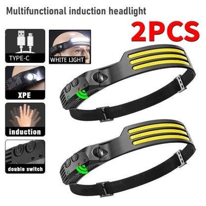 LED Head Torch Rechargeable Waterproof COB Headlamp Motion Sensor Light UK
