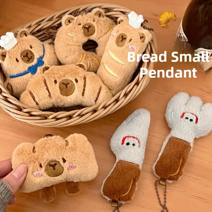 Cartoon Capybara Pendant Decoration Soft Plush Bread Key Chain Plush Stuffed Croissant Food Plush Keychain Hanging Accessory