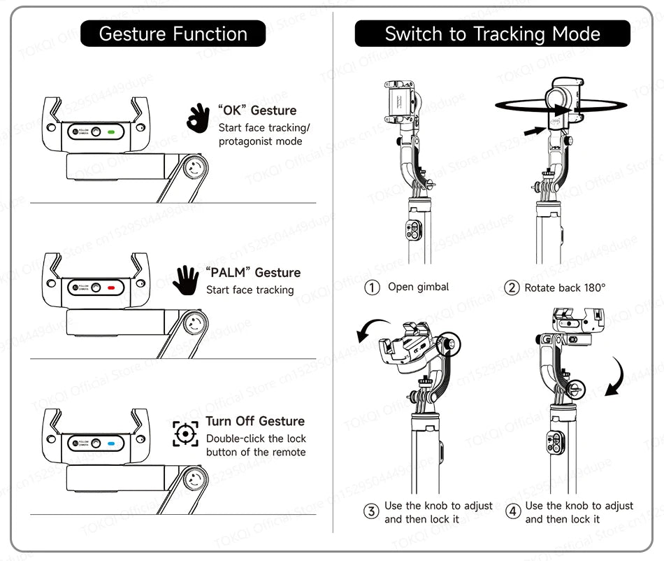 C22 AI Face Tracking Handheld Gimbal Stabiliser 360° Rotation Shoot Selfie Stick Tripod for Mobile Phone, 1/4'' Screw for Camera
