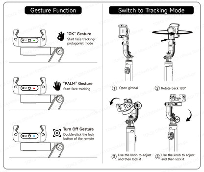 C22 AI Face Tracking Handheld Gimbal Stabiliser 360° Rotation Shoot Selfie Stick Tripod for Mobile Phone, 1/4'' Screw for Camera