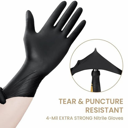 Black Nitrile Disposable Gloves 20/100Count 4Mil Latex Free Textured Cleaning Gloves for Industrial Mechanic Tattoo Automotive