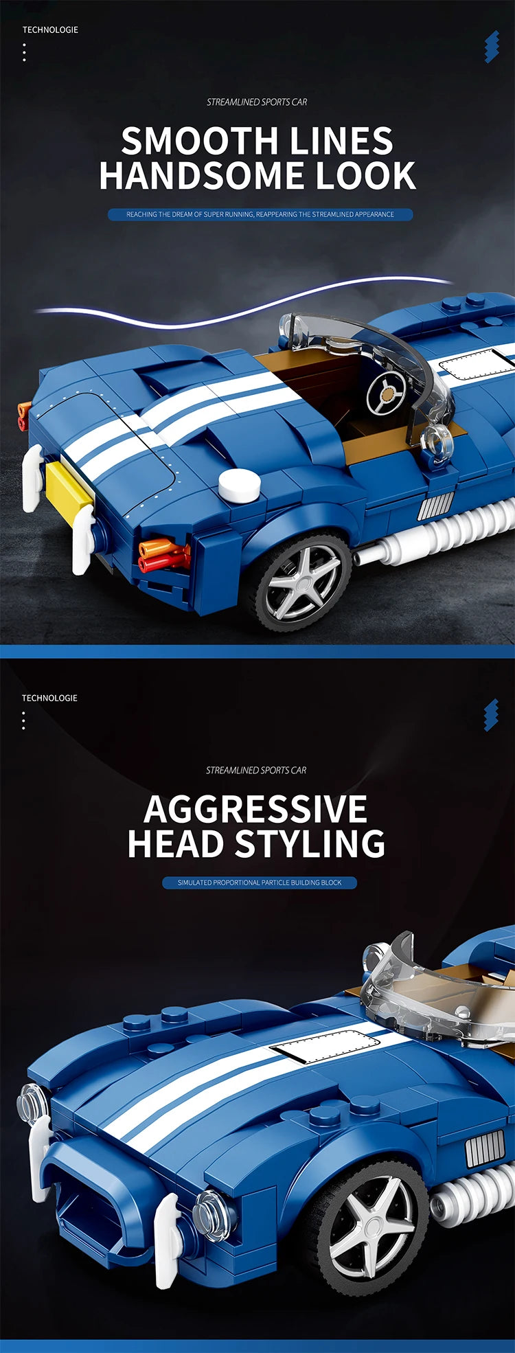 312PCS Blue Sport Car Building Block Set Creative City Vehicle Diy Car Model Bricks Desktop Display Toys For Kids Holiday Gifts