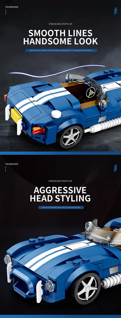 312PCS Blue Sport Car Building Block Set Creative City Vehicle Diy Car Model Bricks Desktop Display Toys For Kids Holiday Gifts