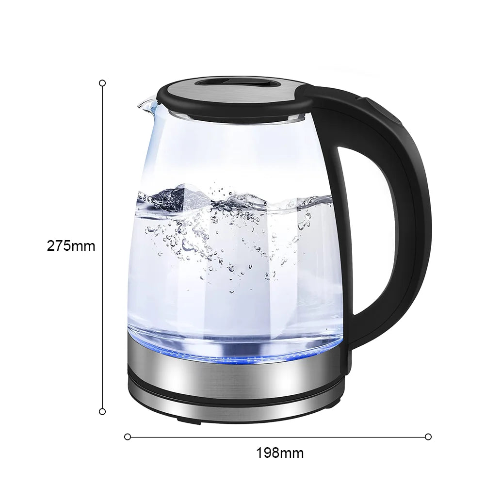 2L 1800W Electric Kettle Glass Fast Boil  Blue LED household appliance With Stainless Steel Fast Boiling Portable Jug Security