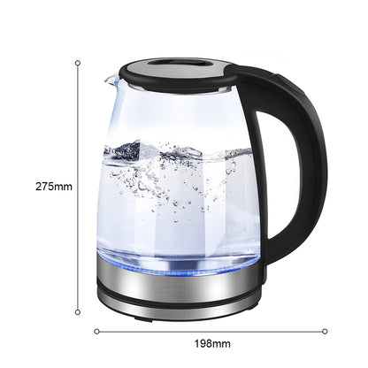2L 1800W Electric Kettle Glass Fast Boil  Blue LED household appliance With Stainless Steel Fast Boiling Portable Jug Security