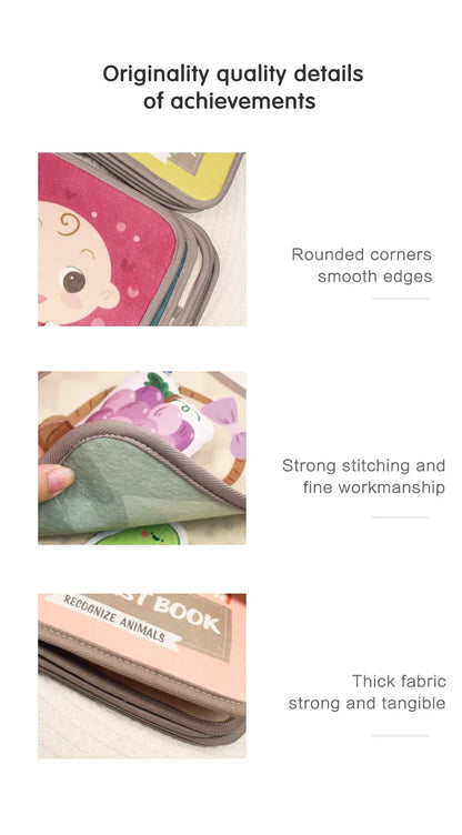 Montessori Busy Book Baby Early Education Book，Puzzle Toy, Animal Cognitive Fabric Book, Repeated Paste Book & Sensory toys