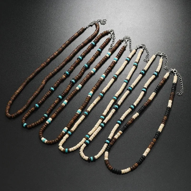 Vintage Coconut Shell Turquoise Chains Necklaces for Women Men's Surfing Choker Luxury Holiday Jewelry Collares