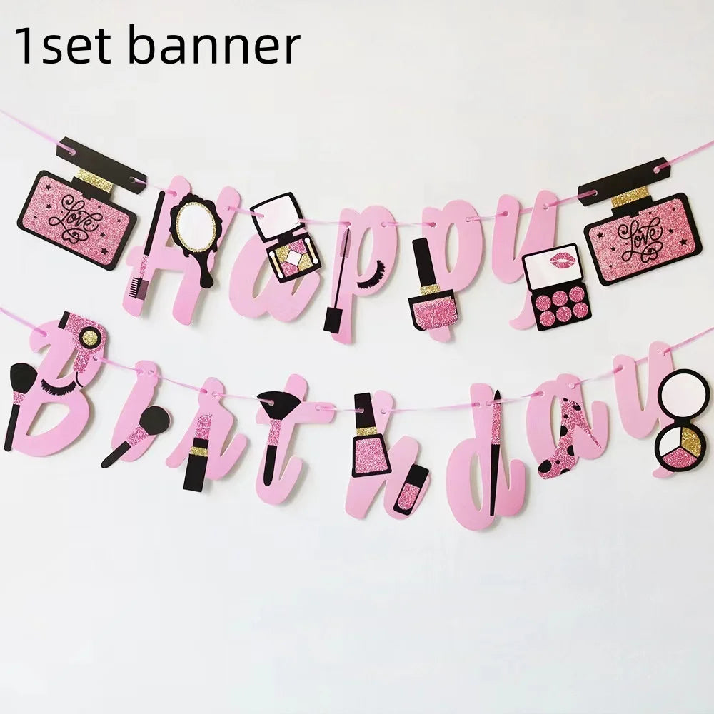 Cosmetics Makeup SPA Theme Party Decoration Tableware Set Paper Cup Plate Napkins Tablecloth Wedding Event Girls Birthday Favor