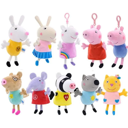 19CM Genuine Peppa Pig George Emily Candy Dennie Pedro Stuffed Plush Toys Keyring Animal Doll Pendant Children's Birthday Gifts