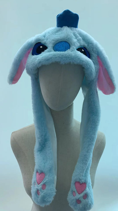 Kuromi Hello Kitty Moving Ears Cap for Girls Glowing Rabbit Hat Funny Stitch LED Plush Bunny Hats Halloween Party Accessories