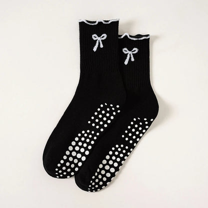 1 pairs of anti-slip grip Pilates socks, pure cotton breathable yoga socks, high elasticity sweat-absorbing mid-calf socks