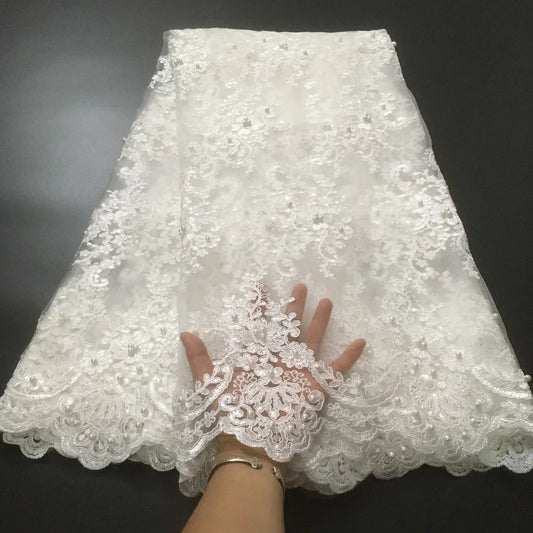 White African Lace Fabric 2025 Embroidered Nigerian Lace Fabric High Quality Cord lace French Tulle Fabric Wedding L-W006A