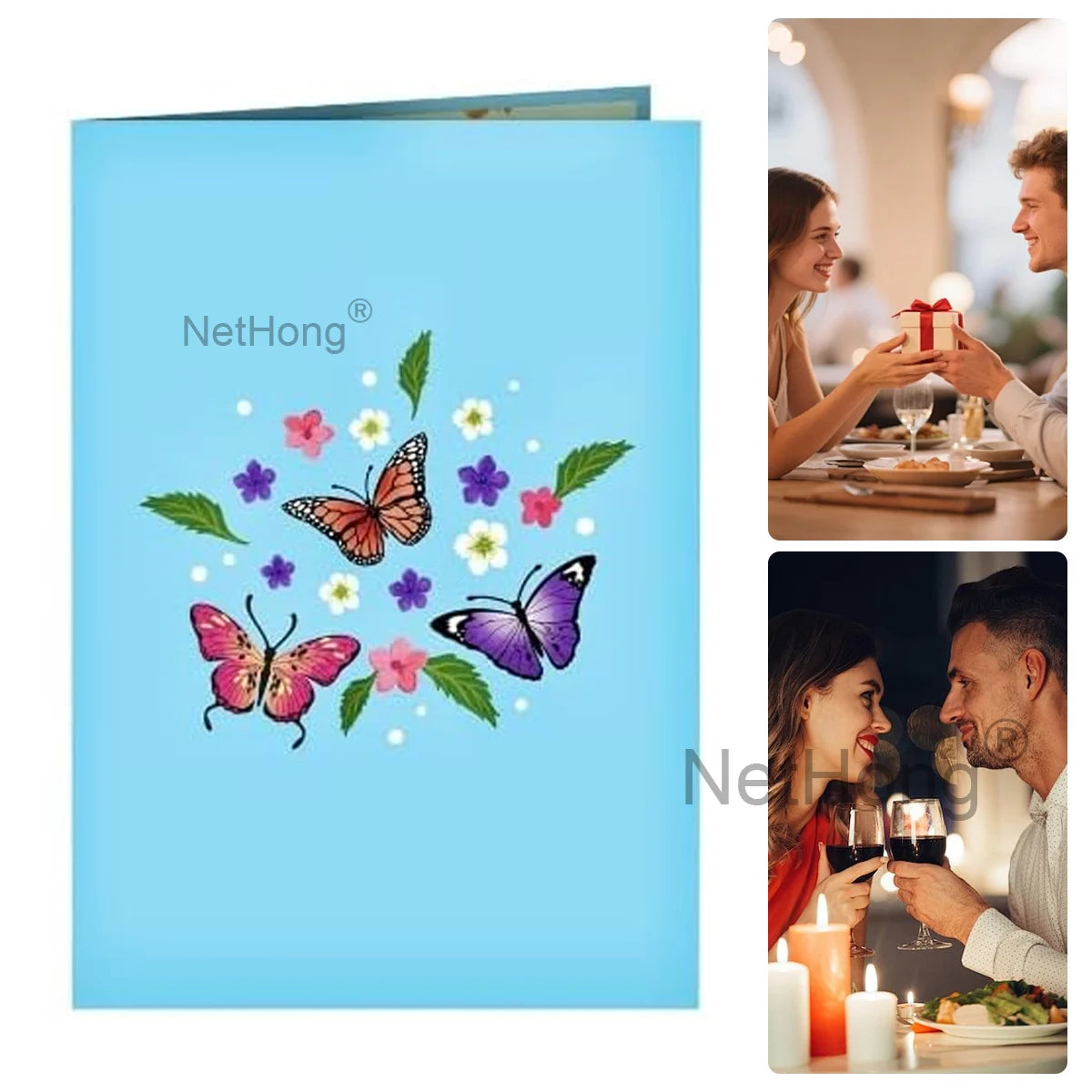 3D Butterfly Pop-Up Card - Floral Wreath Birthday Card for Women, Valentine's Day, Mother's Day Gift for Wife, Mom, Girlfriend