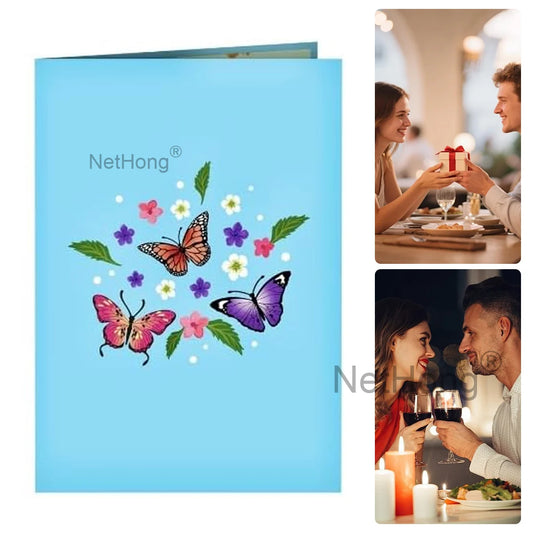 3D Butterfly Pop-Up Card - Floral Wreath Birthday Card for Women, Valentine's Day, Mother's Day Gift for Wife, Mom, Girlfriend