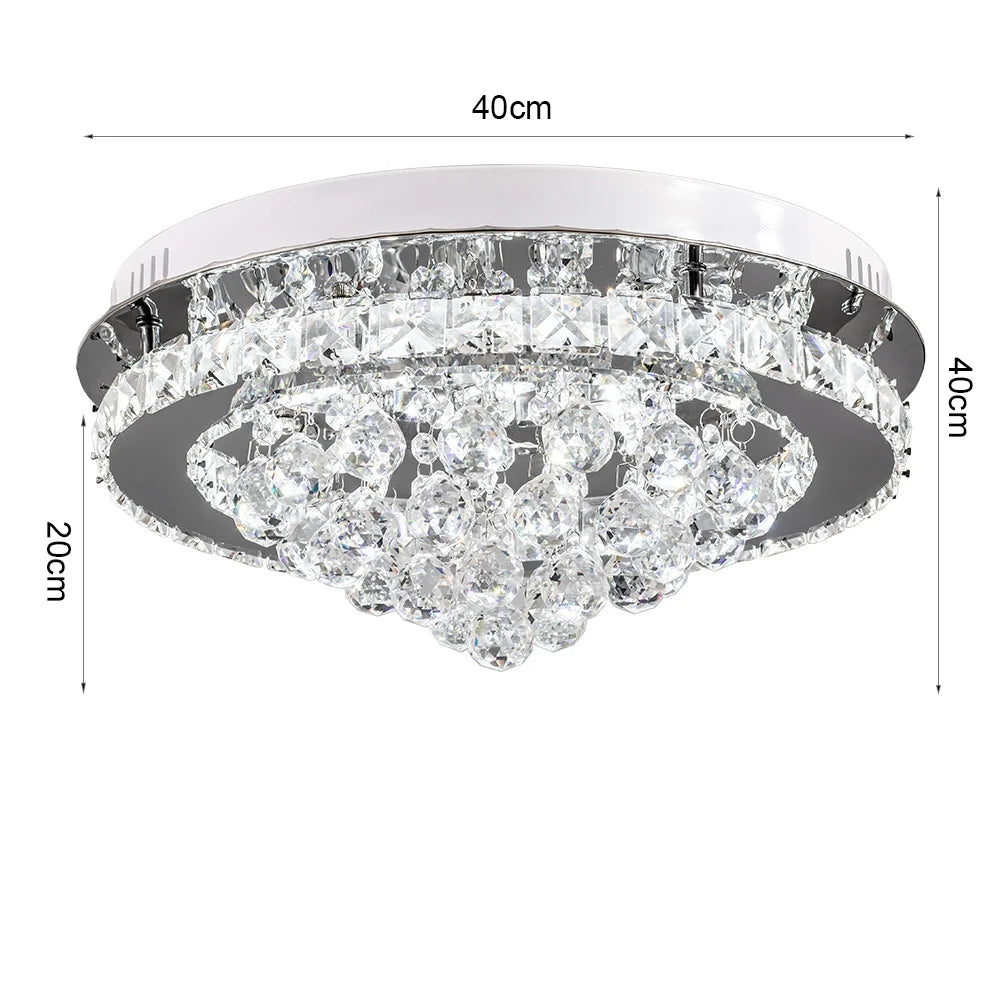 KOMORE Round Crystal-droplets LED Semi Flush Mount Ceiling Light, 36 W Polished Chrome Cool White / Stepless Dimming