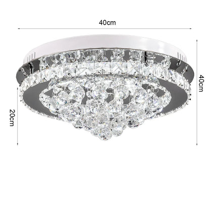 KOMORE Round Crystal-droplets LED Semi Flush Mount Ceiling Light, 36 W Polished Chrome Cool White / Stepless Dimming