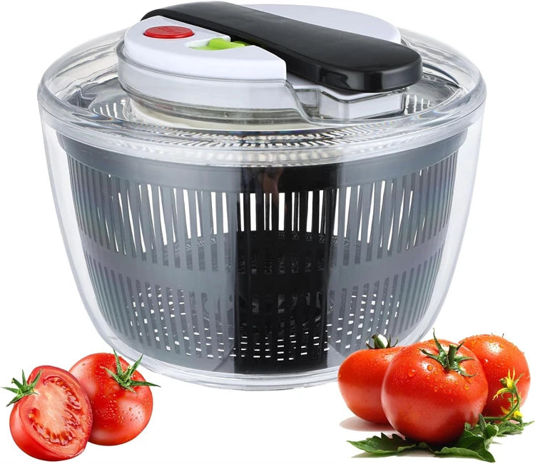 LMETJMA 3L Salatschleuder, große Salatschüssel mit Deckel, einhändig bedienbar, leicht zu bedienen, Salatschleuder, Waschmaschine, Trockner, Abtropfgerät, Mixer JT249