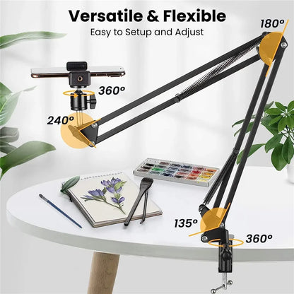 Roreta Flexible Arm Tripod For Phone Stand Table Folded Anchor Online Desktop Laptop Video Live Overhead Shot Photography