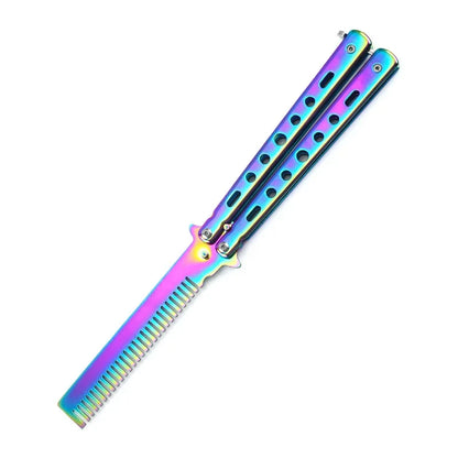 Foldable Comb Stainless Steel Practice Training Butterfly Knife Comb Beard Moustache Brushe Salon Hairdressing Hair Styling Tool