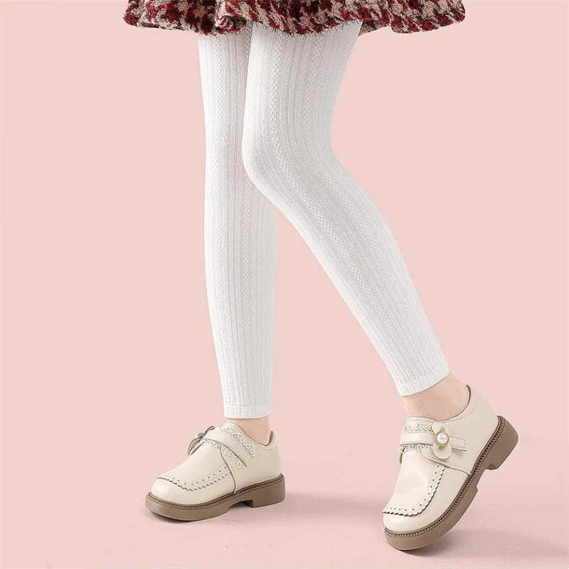 Girls Leggings Tights - Knitted Cotton Solid Color Pantyhose for Kids Spring Autumn
