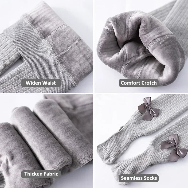 Winter Velvet Warm Tights For Girls Winter Cute Bowknot Cotton Children Pantyhose Newborn Toddler Baby Girls Tights 0 To 10 Yrs