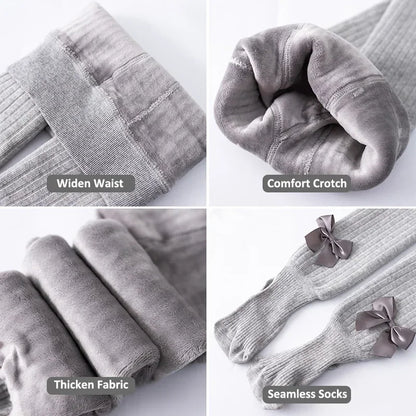 Winter Velvet Warm Tights For Girls Winter Cute Bowknot Cotton Children Pantyhose Newborn Toddler Baby Girls Tights 0 To 10 Yrs