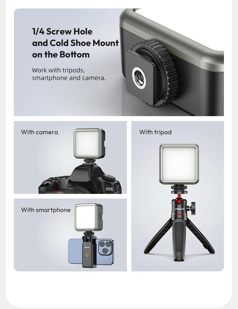 Ulanzi VL49 RGB Camera Light LED Video 2500K-9000K 800LUX Magnetic Mini Fill Light 3 Cold Shoe 2000mAh Type-C for Youtube