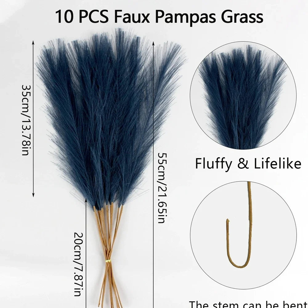 10pcs Artificial Pampas Grass Decor Flowers Fake Plant Reed forDIY Floral Table Arrange Flower Wedding Home Christmas Decoration