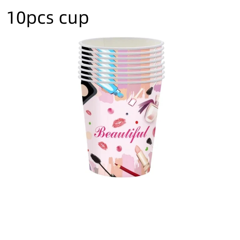 Cosmetics Makeup SPA Theme Party Decoration Tableware Set Paper Cup Plate Napkins Tablecloth Wedding Event Girls Birthday Favor